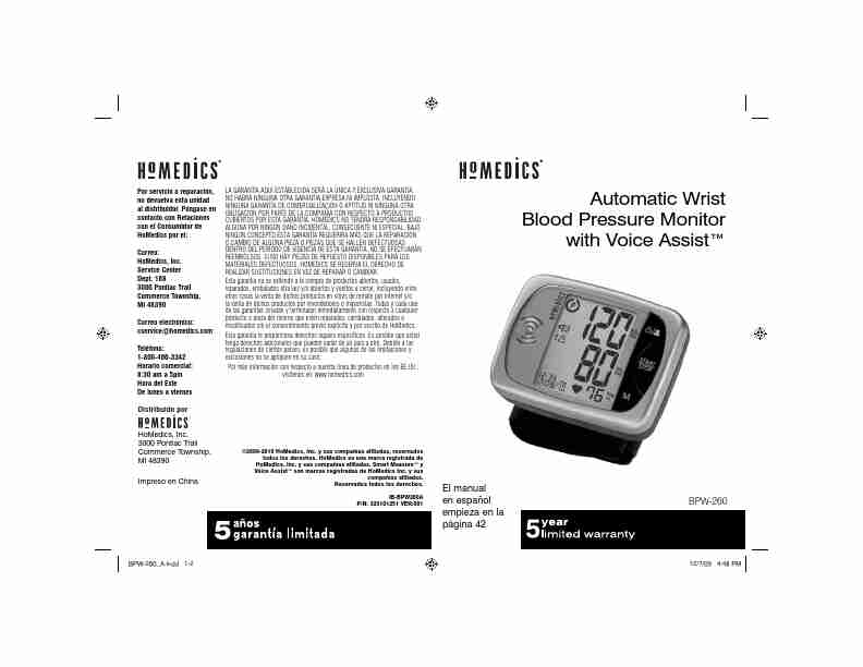 HoMedics Blood Pressure Monitor BPW-260-page_pdf